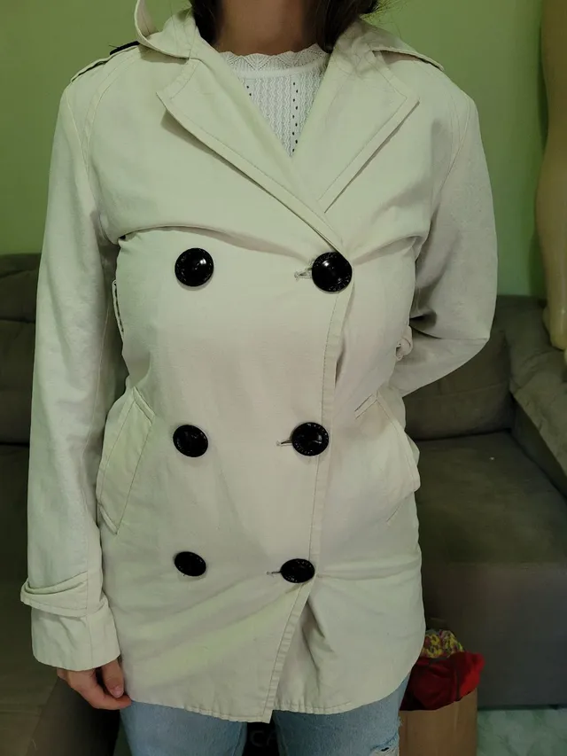 Casaco/sobretudo gabardine branco/bege
