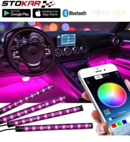 Kit Iluminação Interior Carro Luz Led Rgb Neon Com Controle