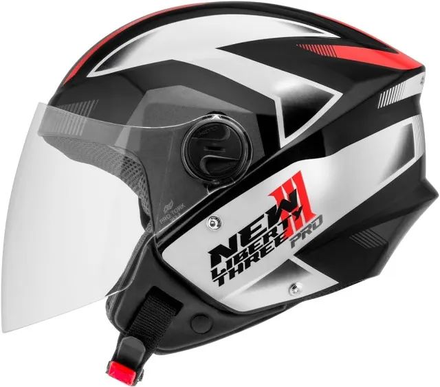 Capacete Aberto New Liberty Three Preto Vermelho Branco Brilhante Protork