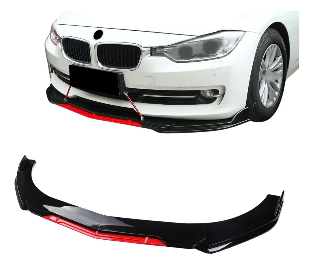 Front Lip Veicular Regulável Preto Metálico E Vermelho Carro + Haste Spoiler Lip Universal - Foto 2