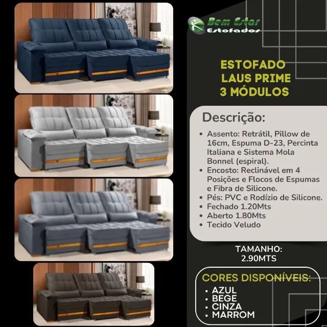 Mobília móveis  Estofado Laus Prime 3 Módulos 2.90 Mts