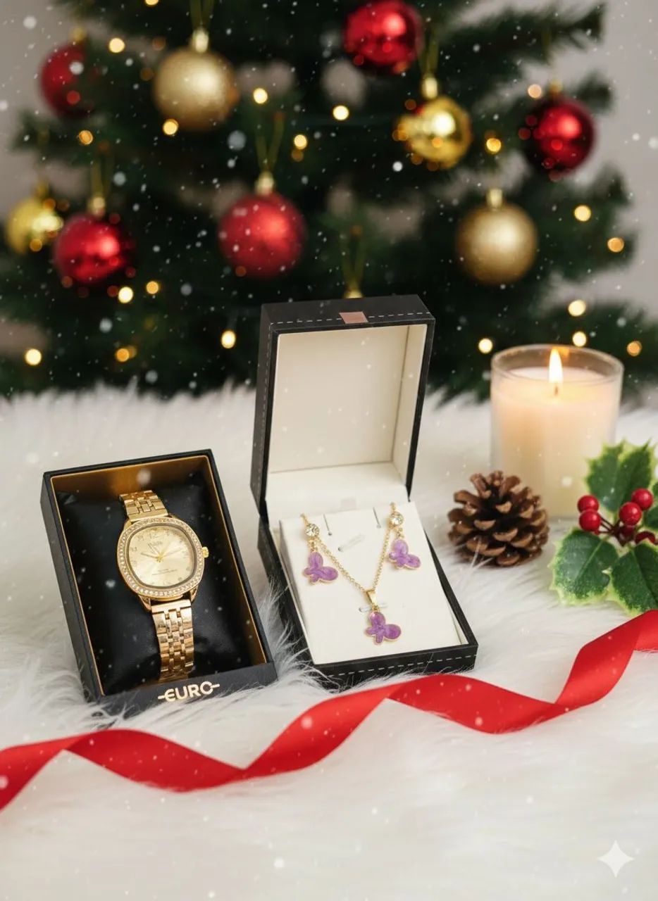Relógio feminino + conjunto folheado para presentear no natal  - Foto 3