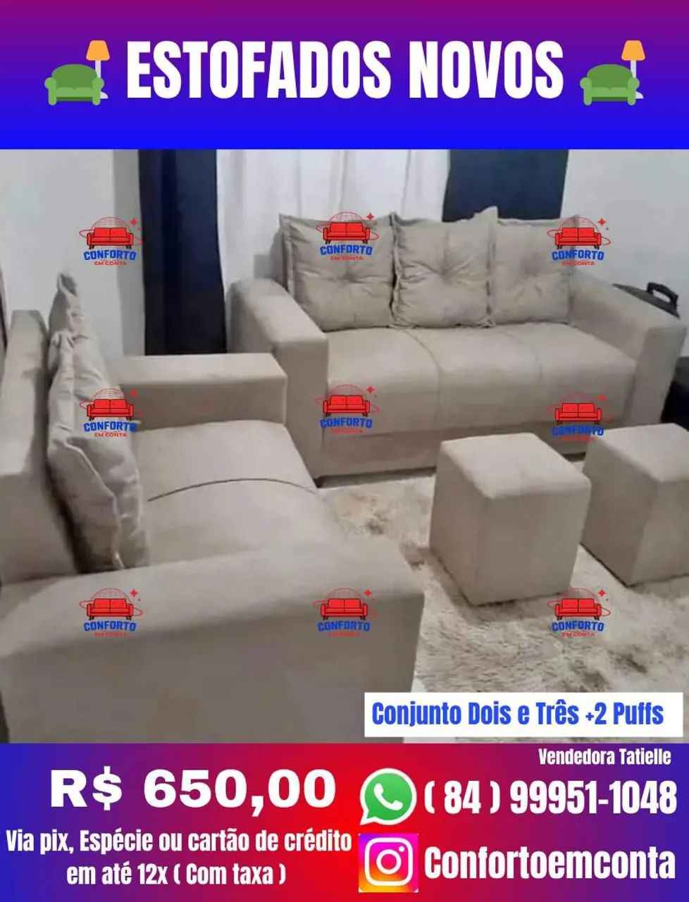 Conjunto de Sofá 2 e 3 lugares com + 2 Puffs -Novo Diretamente da fábrica. - Foto 3