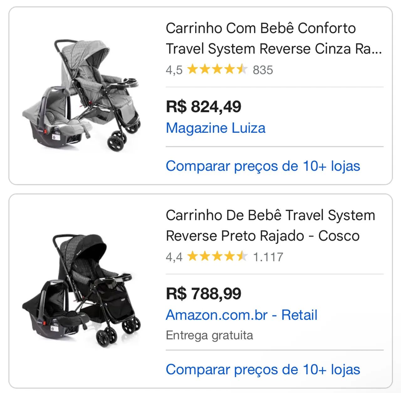 Carrinho de Bebê + Bebê conforto Costo Travel Reversível 
