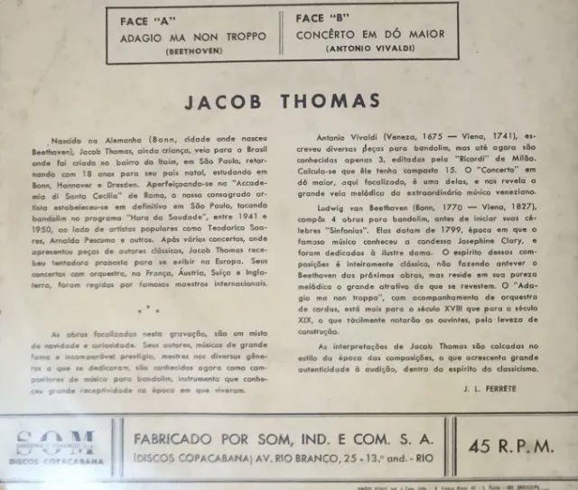 Disco de 1969 do Profº Jacob Thomas - Bandolin - Raridade - Foto 2
