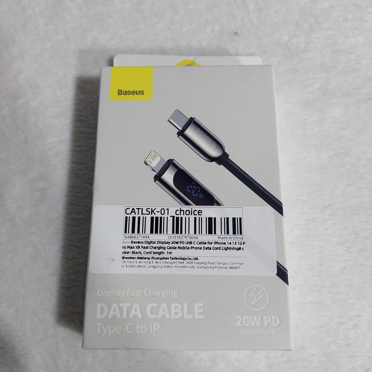 Cabo Baseus 20W PD Tipo C para iPhone - Tela Digital