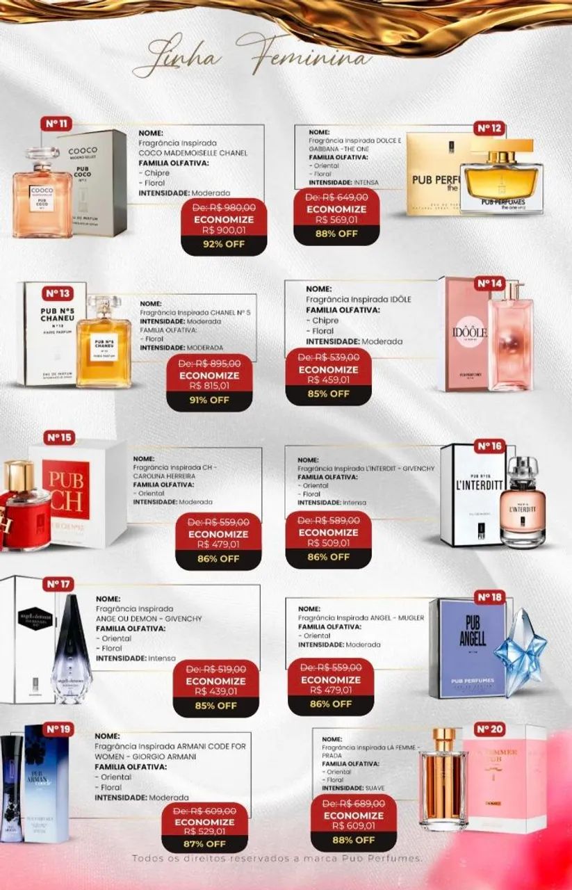 PUB Fragrância inspirada de alta qualidade - diversos modelos - Foto 4