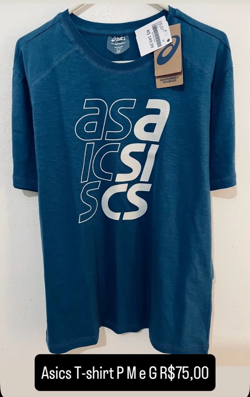 Camiseta Asics Original Azul P e M novas