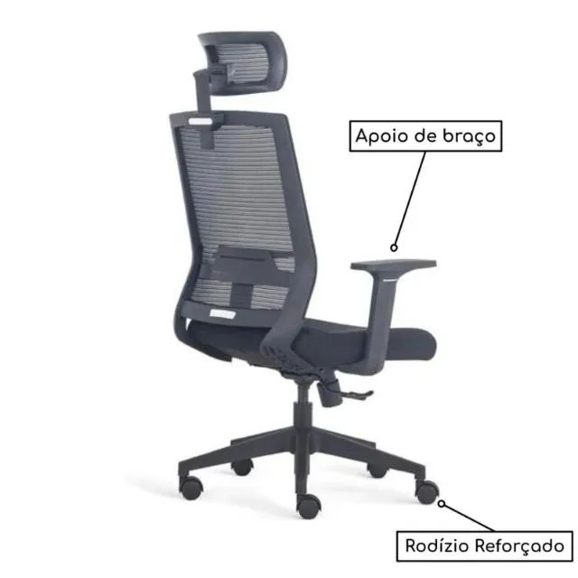 Cadeira Presidente Berlim Tela Preta Ergonômica Conforto Prolongado p/ Escritório 30050 - Foto 3