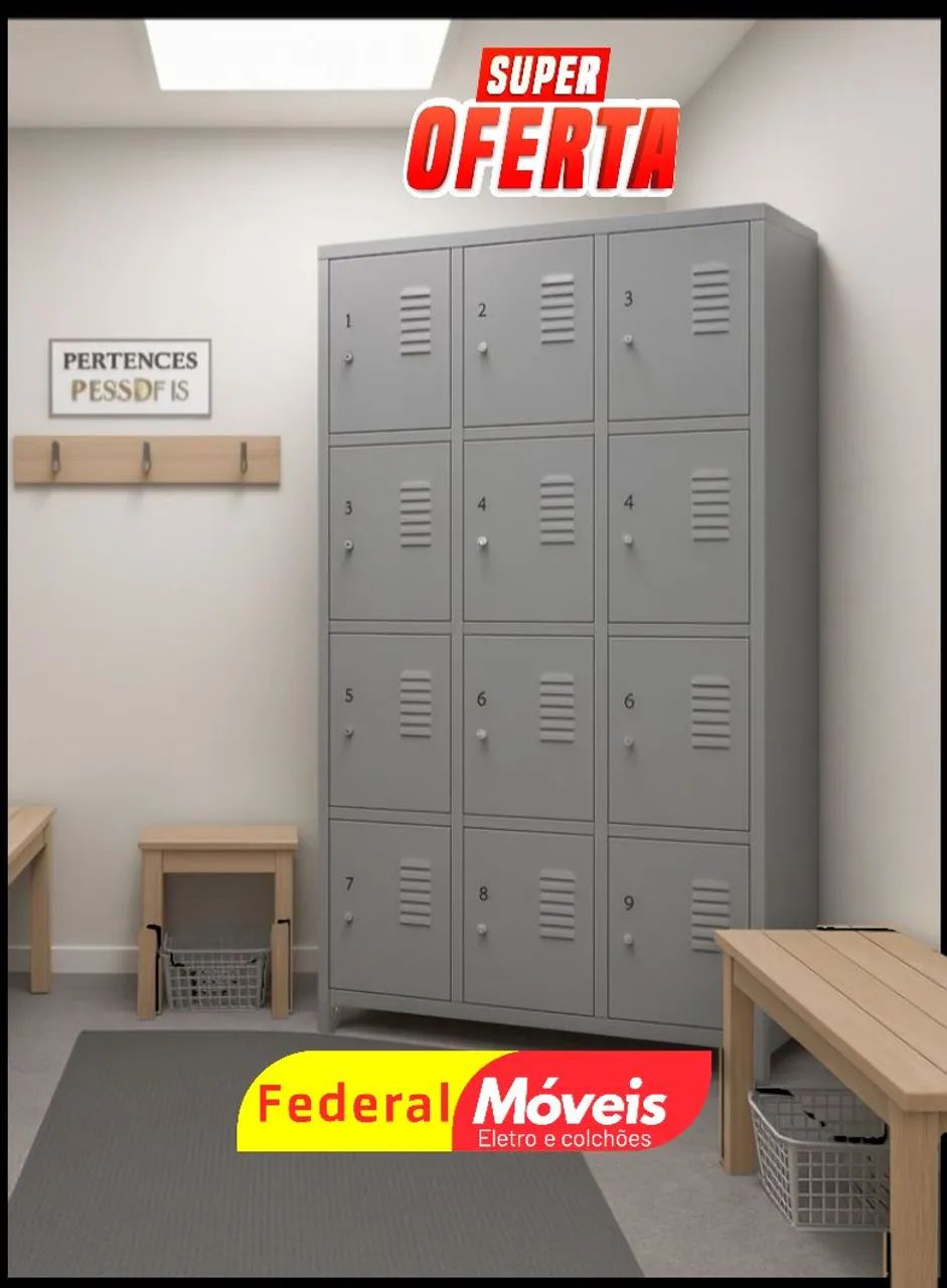 Armário de Aço com 12 Portas - Seguro, funcional e versátil!