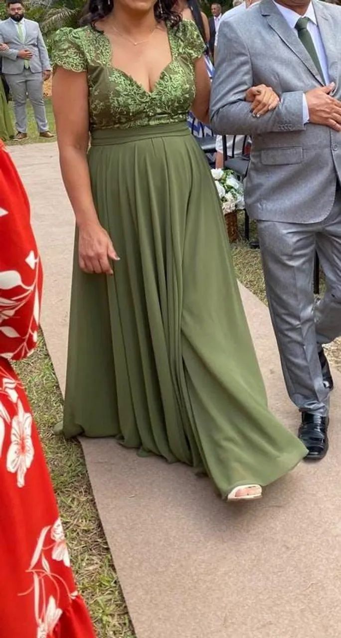 Vestido longo verde com renda - Foto 2