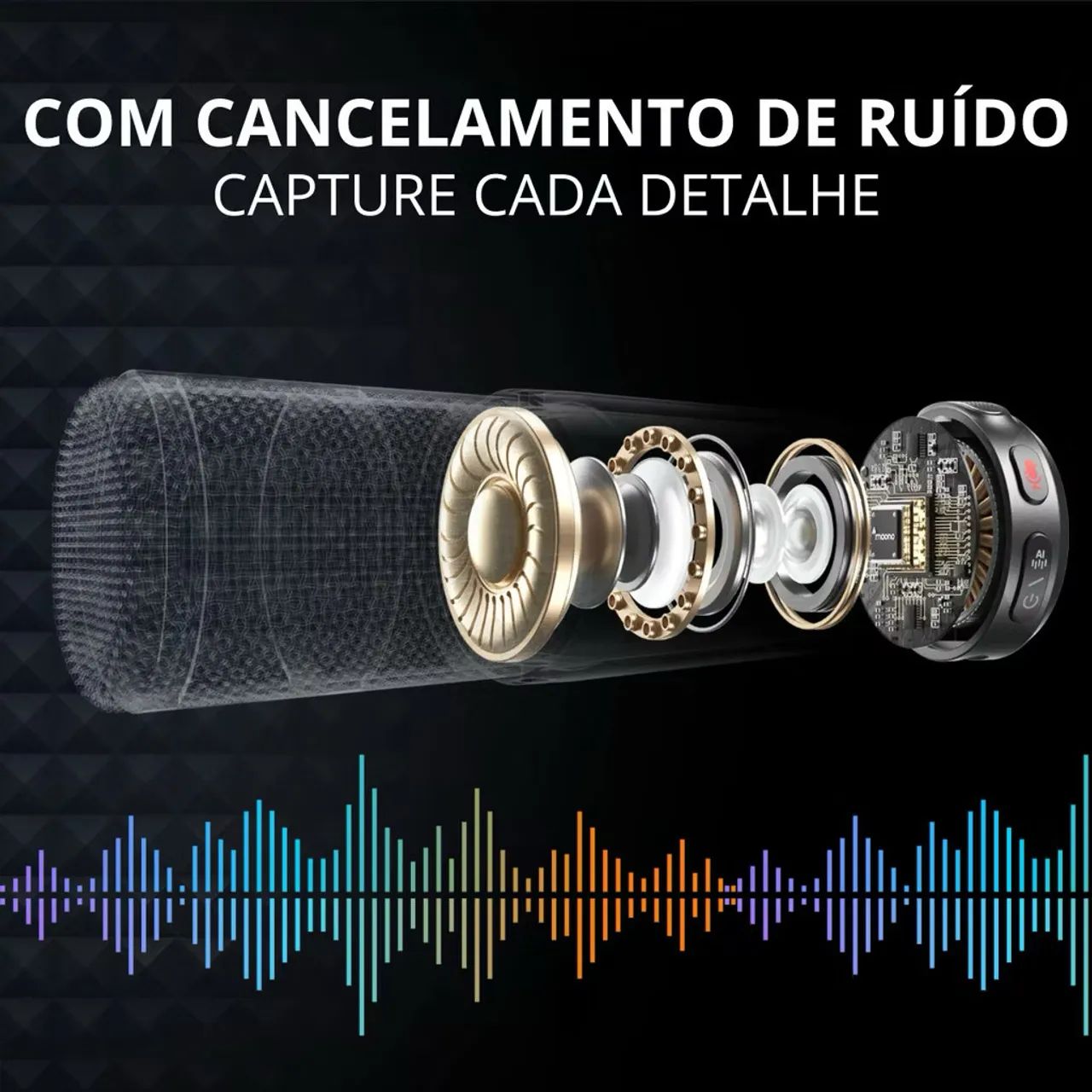 Microfone Lapela Redondo Imã Sem Fio Tipo C Preto Anti Ruído Duplo Para Android E iPhone  - Foto 5