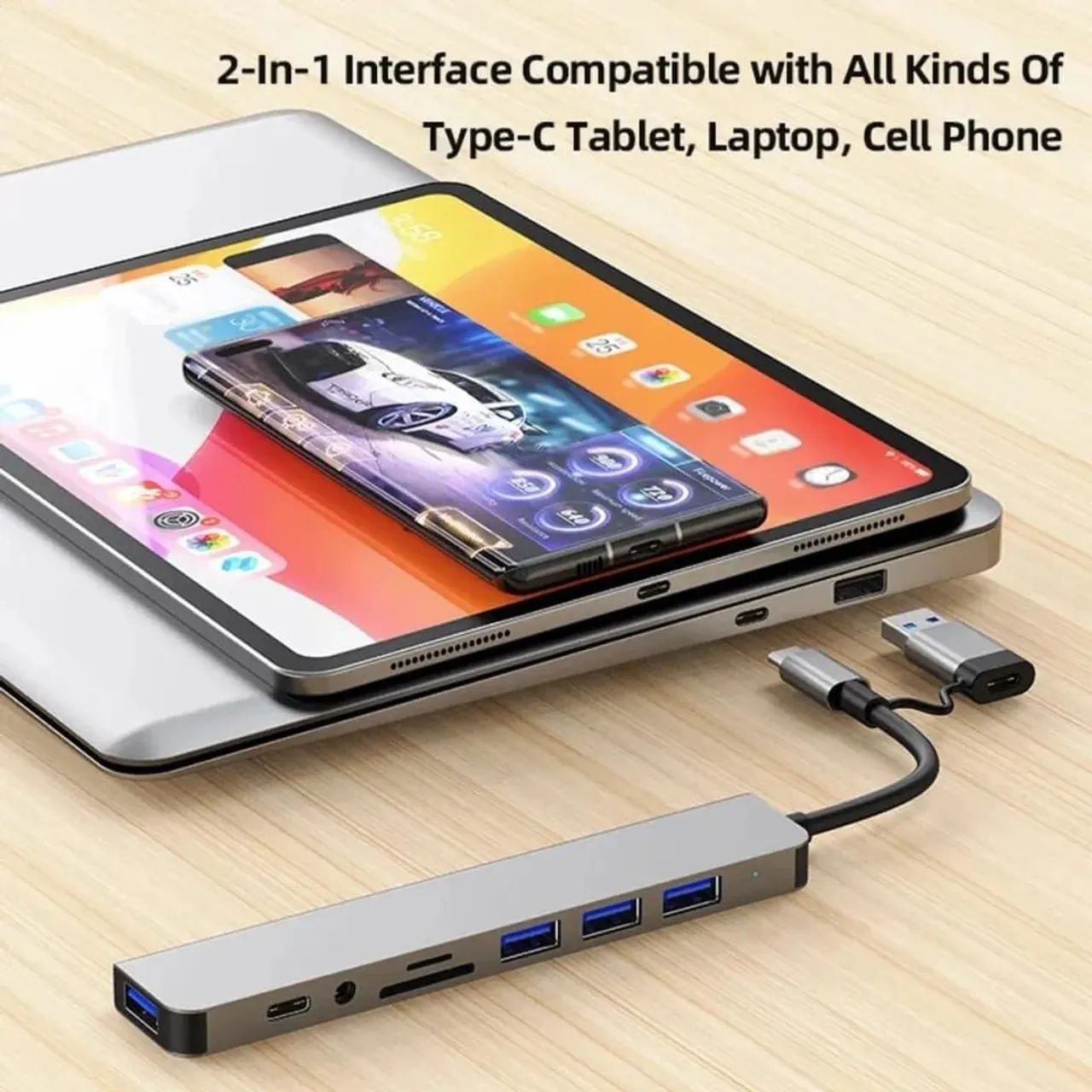 HUB 8 em 2 USB Tipo C com leitor de cartão, Docking Station, USB 3.0 - Foto 4