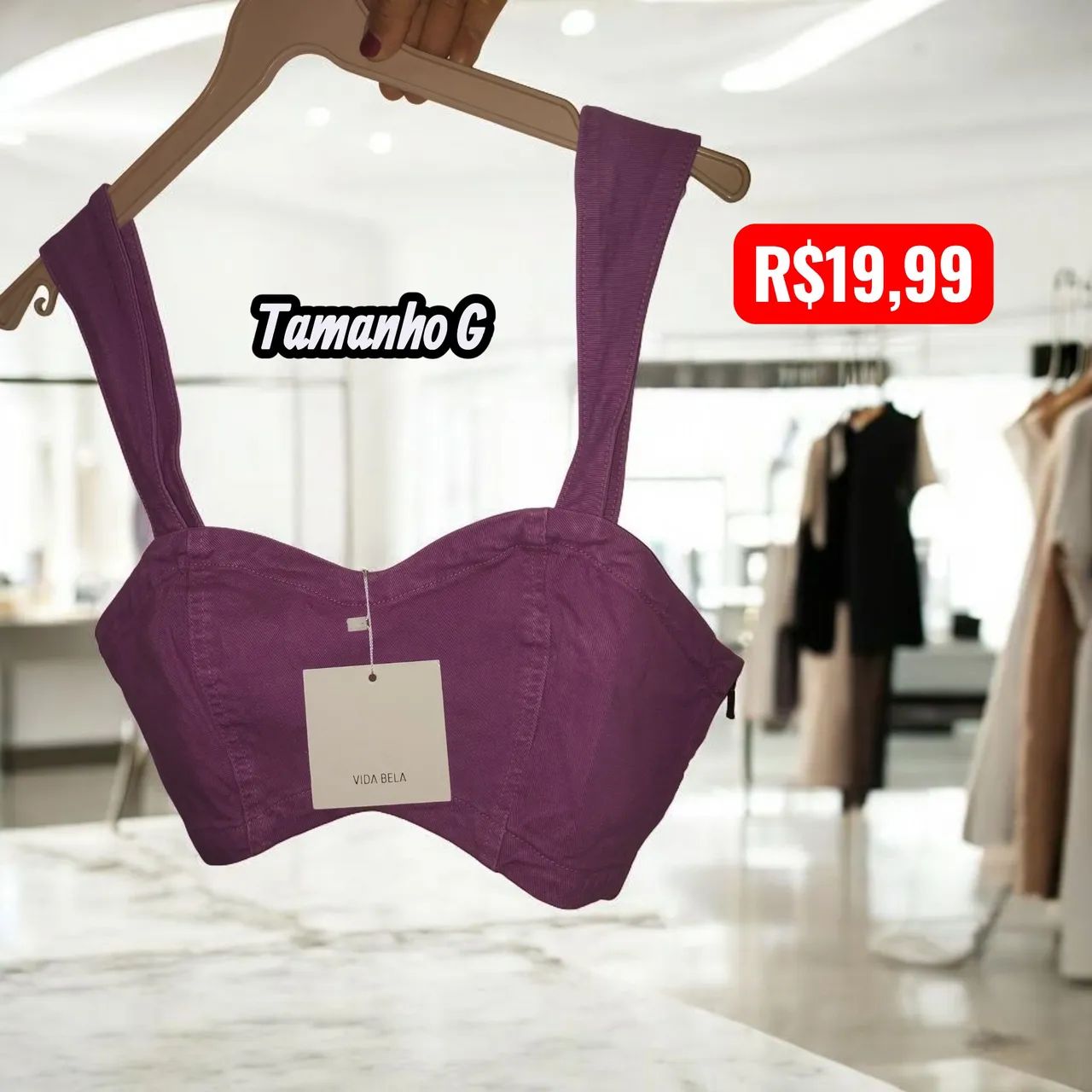 Top jeans roxo feminino 