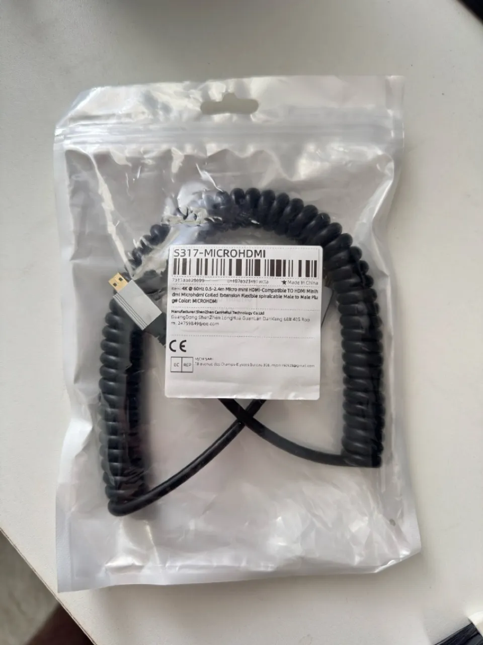 Cabo Micro HDMI para HDMI espiralado 4K
