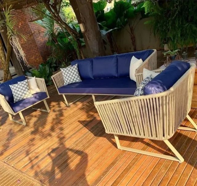 Conjunto sofá 5 lugares em corda náutica zigzag