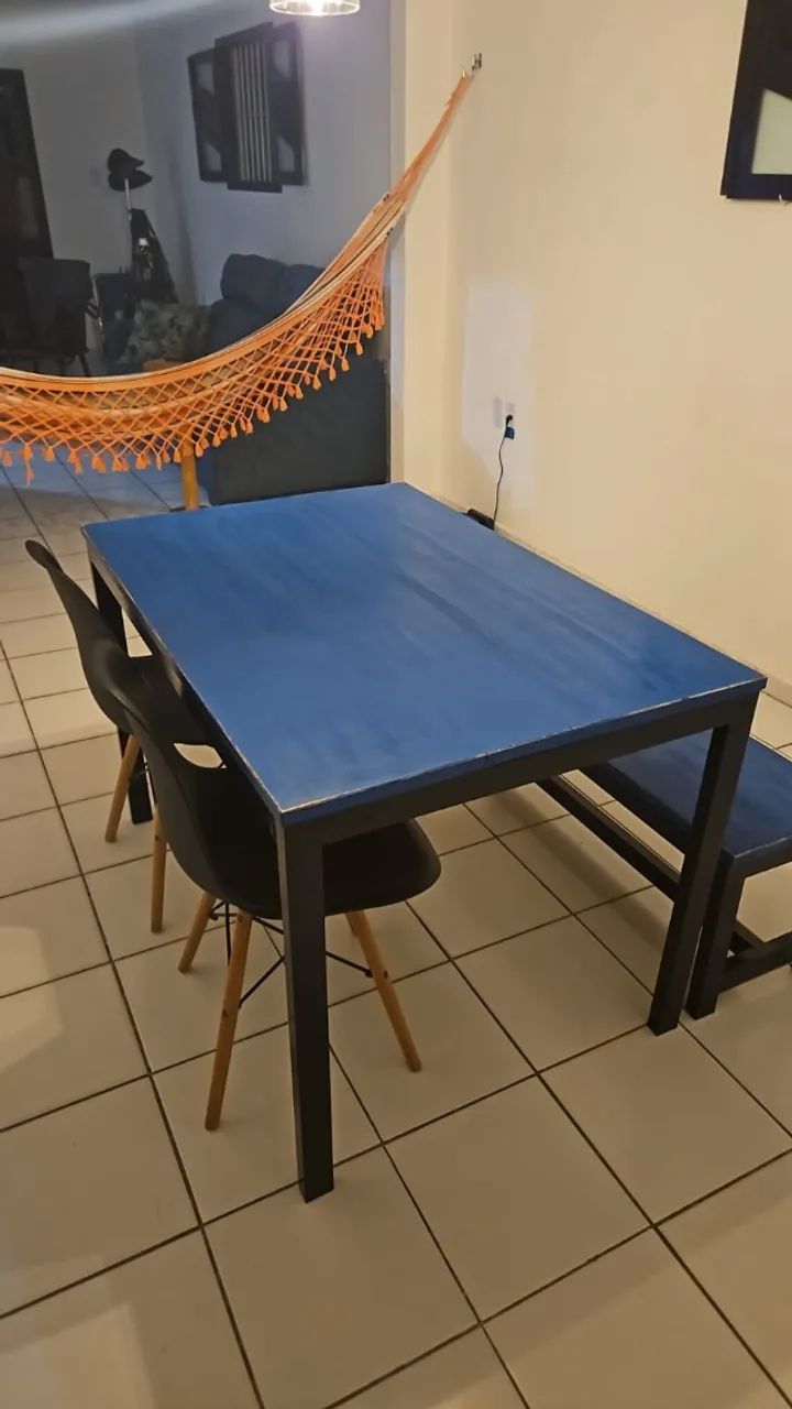 Mesa de Madeira com Estrutura de Ferro + Banco - Foto 2