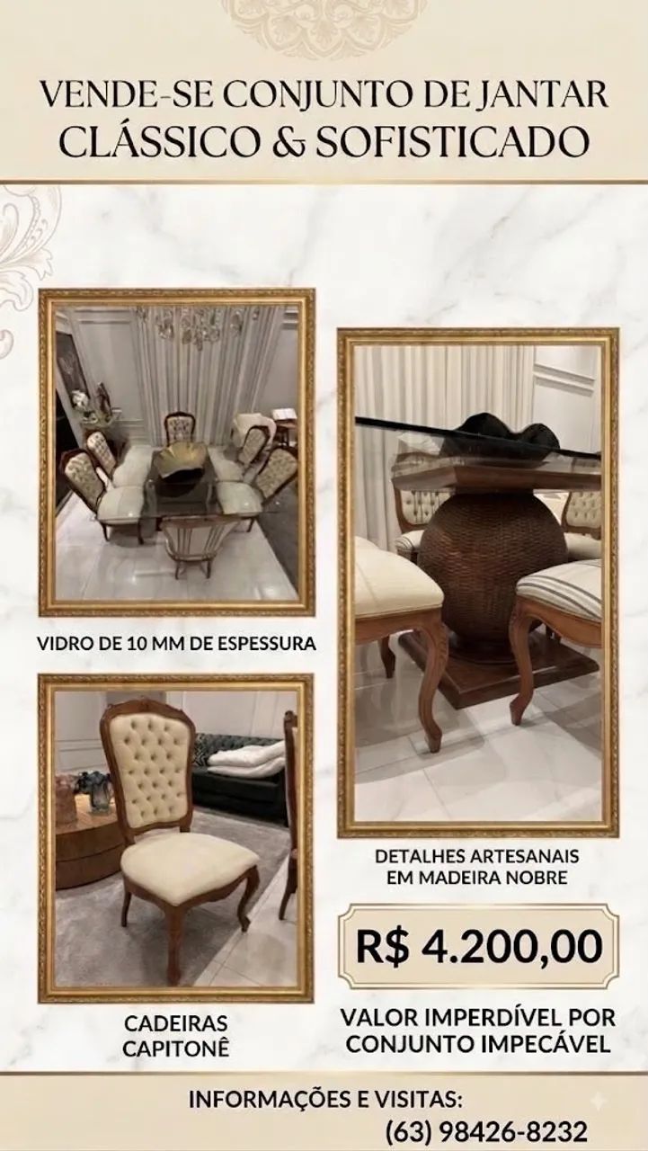 Mesa com 6 cadeiras Luís XV