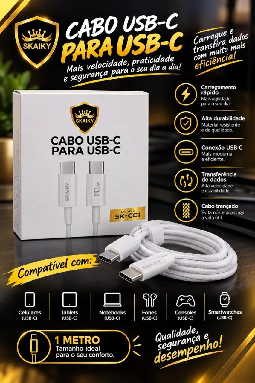 Cabo USB C Para USB C 1M