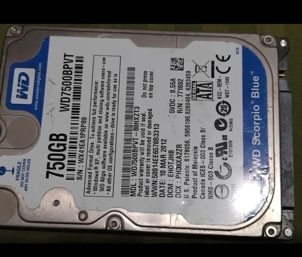 HD 750GB NOTBOOK 100% SAUDÁVEL FUNCIONANDO PERFEITAMENTE 