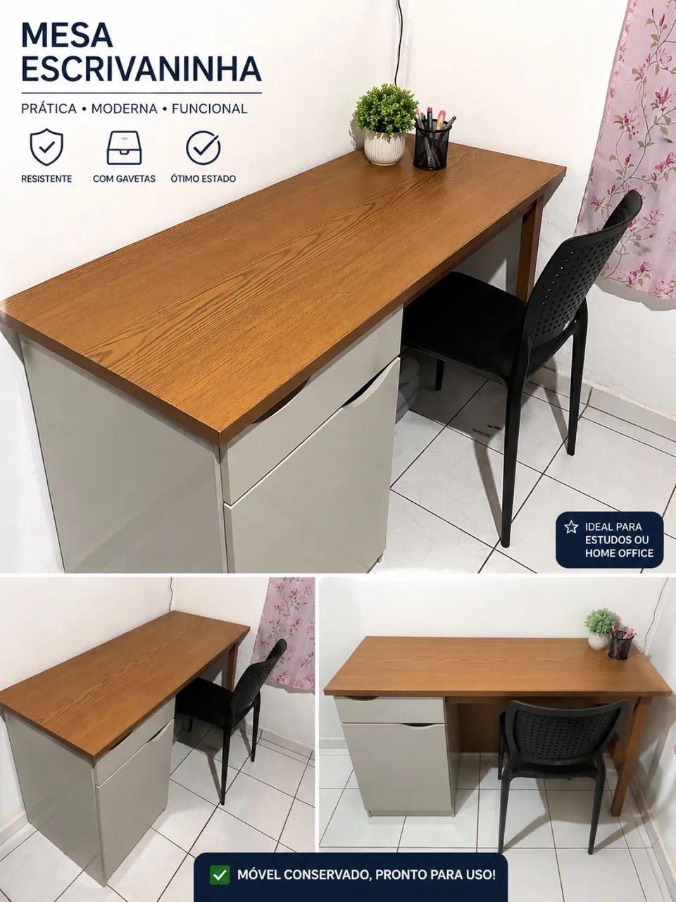  Mesa de Escritório com Cadeira - Excelente Estado