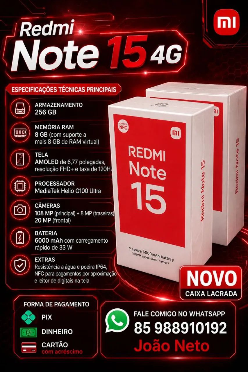 Redmi Note 15 8/256 novo lacrado 