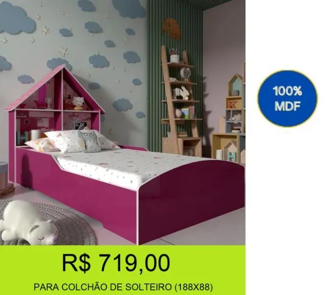 Cama rosa solteiro infantil - parcelamos sem juros 
