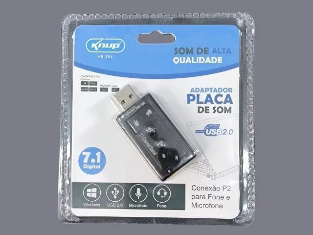 Placa de Som USB Externa Knup 7.1 com Entrada P2 Fone e Microfone - Foto 2