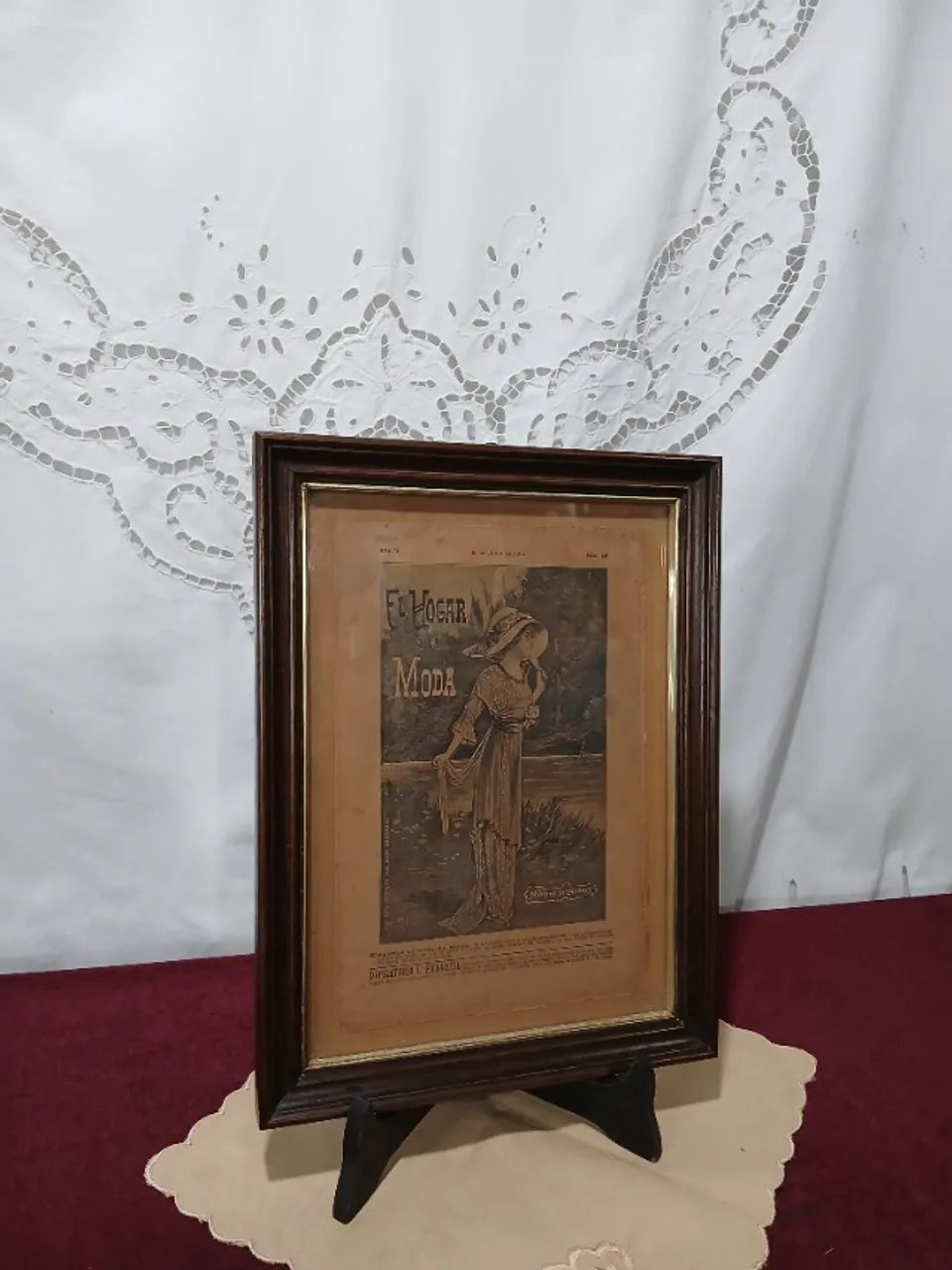 Antigo Quadro Com Gravura De Época De Moda 