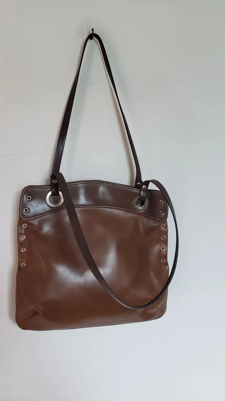 BOLSA DE OMBRO MARROM COURO SINTÉTICO  - Foto 3