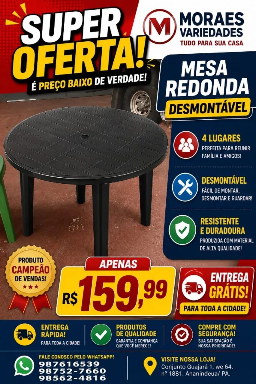 MESA REDONDA DESMONTÁVEL 