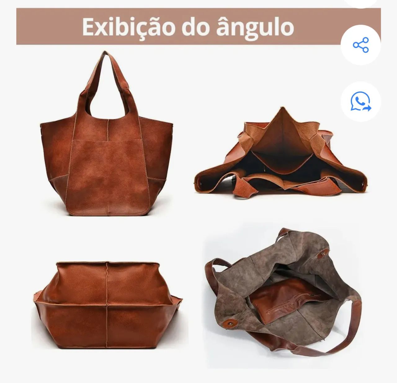 Bolsa Grande Couro Casual Marrom