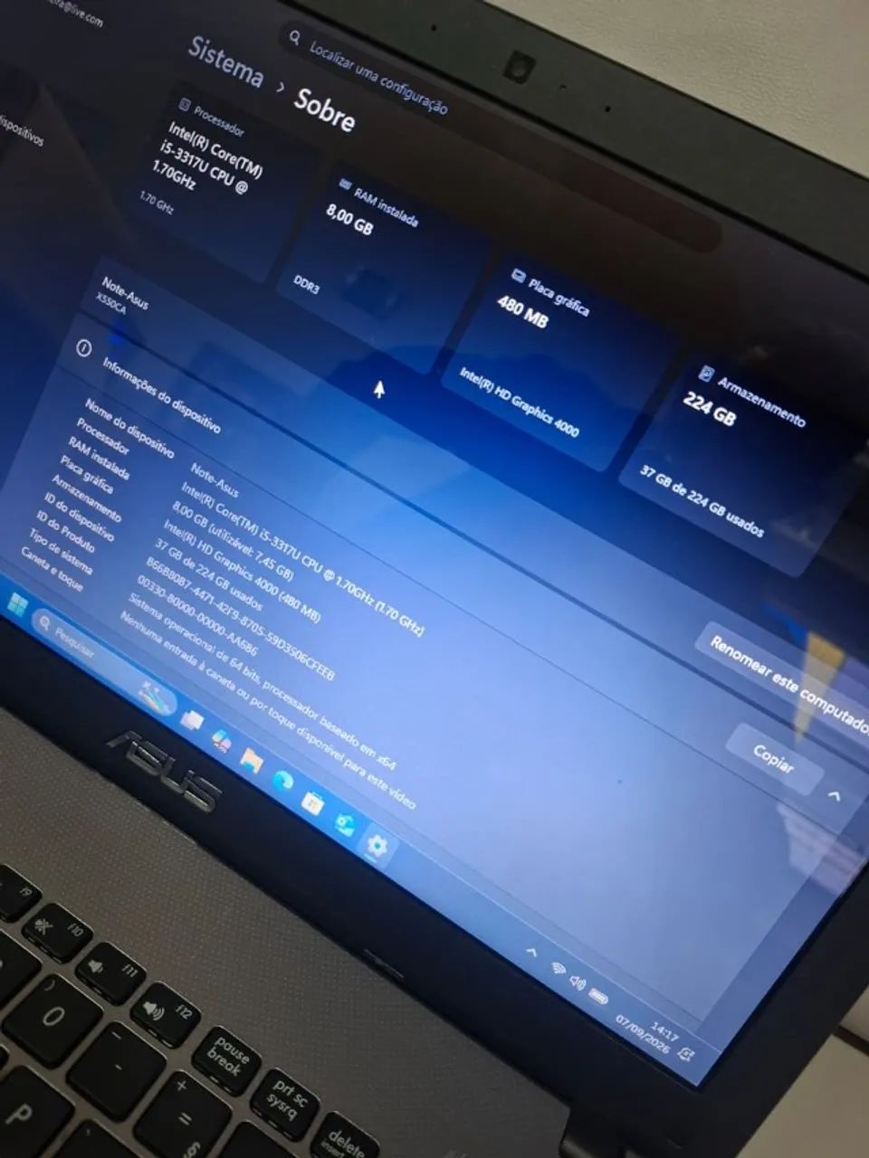 Notebook Asus 15,6 polegadas i5 3317U X550ACA 8Gb Ram SSd 240Gb - Foto 2