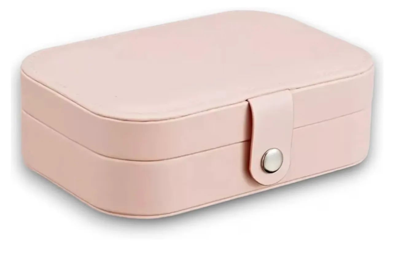 Porta joias couro e veludo rosa 