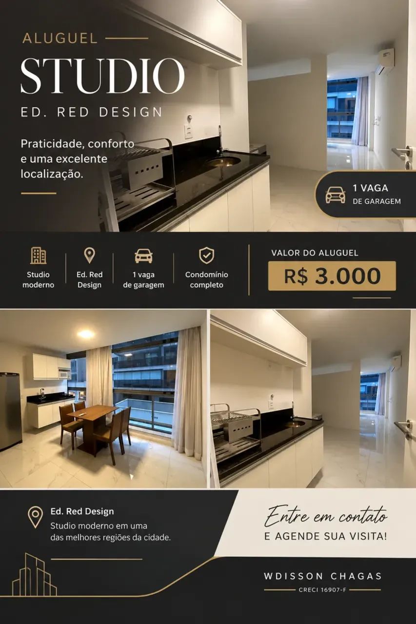 Studio para Aluguel | Ed. Red Design  Barro Vermelho, Vitória/ES
