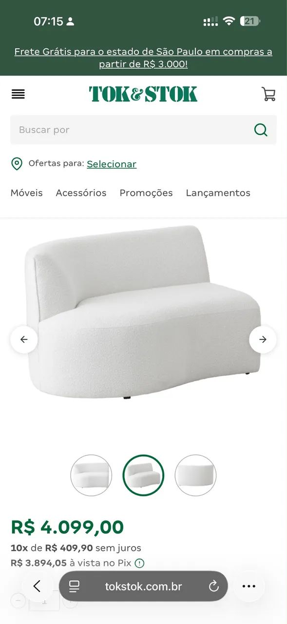 VENDO Sofá Tok&Stok 2 Lugares | Bouclé Branco | Impecável  - Foto 2