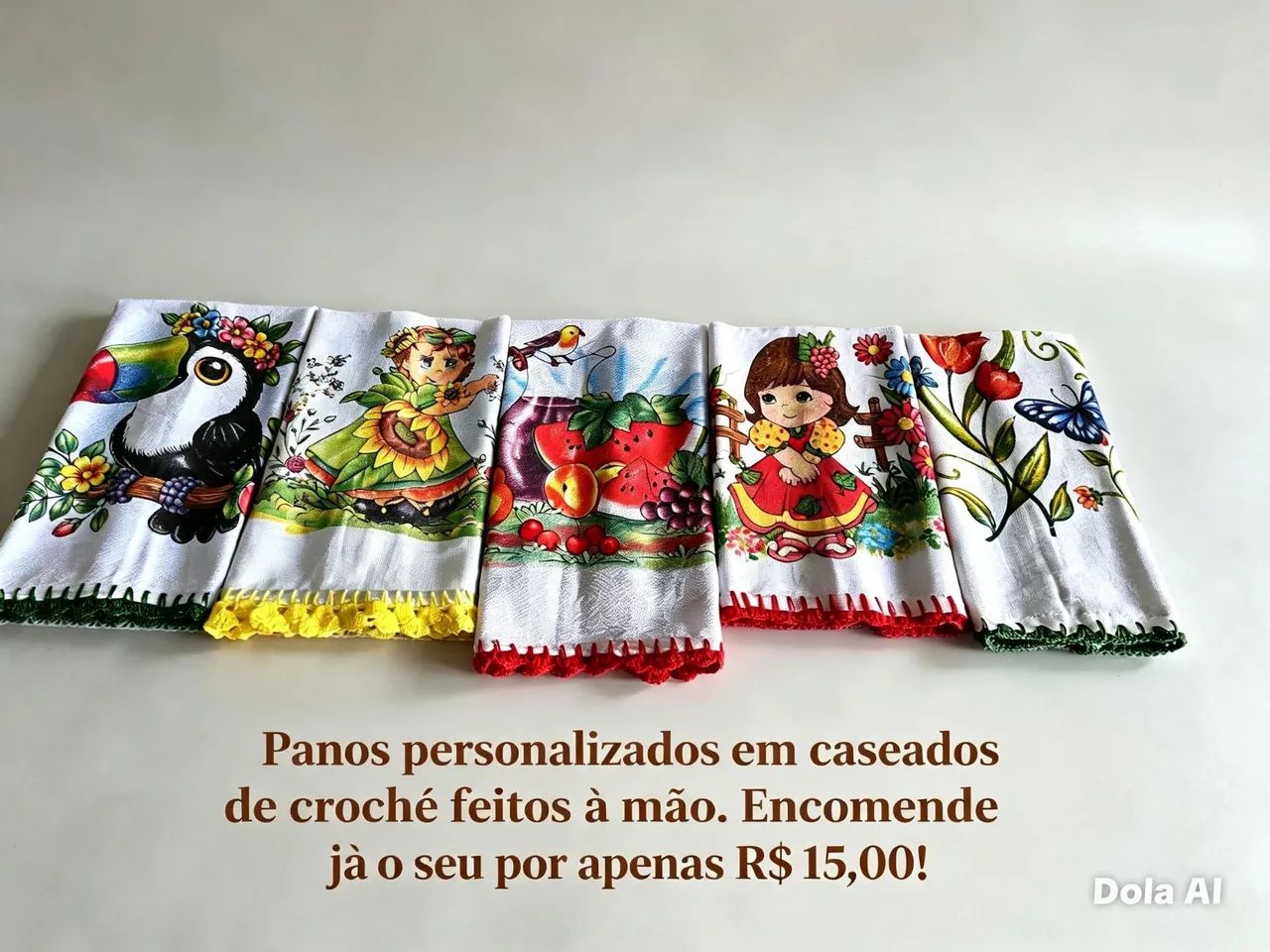 Panos personalizados com caseado de crochê 