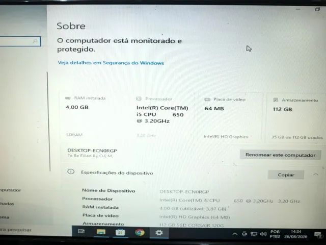 Computador CPU Core i5 Pronto Para Uso Com SSD Windows 10 + Office  - Foto 4