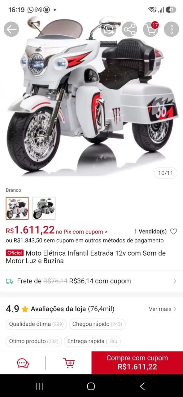 Moto Elétrica Infantil Estrada 12v  - Foto 4