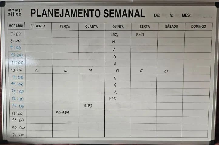 Quadro de planejamento semanal