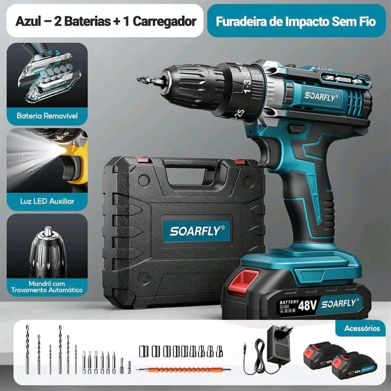 Furadeira e parafusadeira com 2 baterias 48v - Ferramentas de