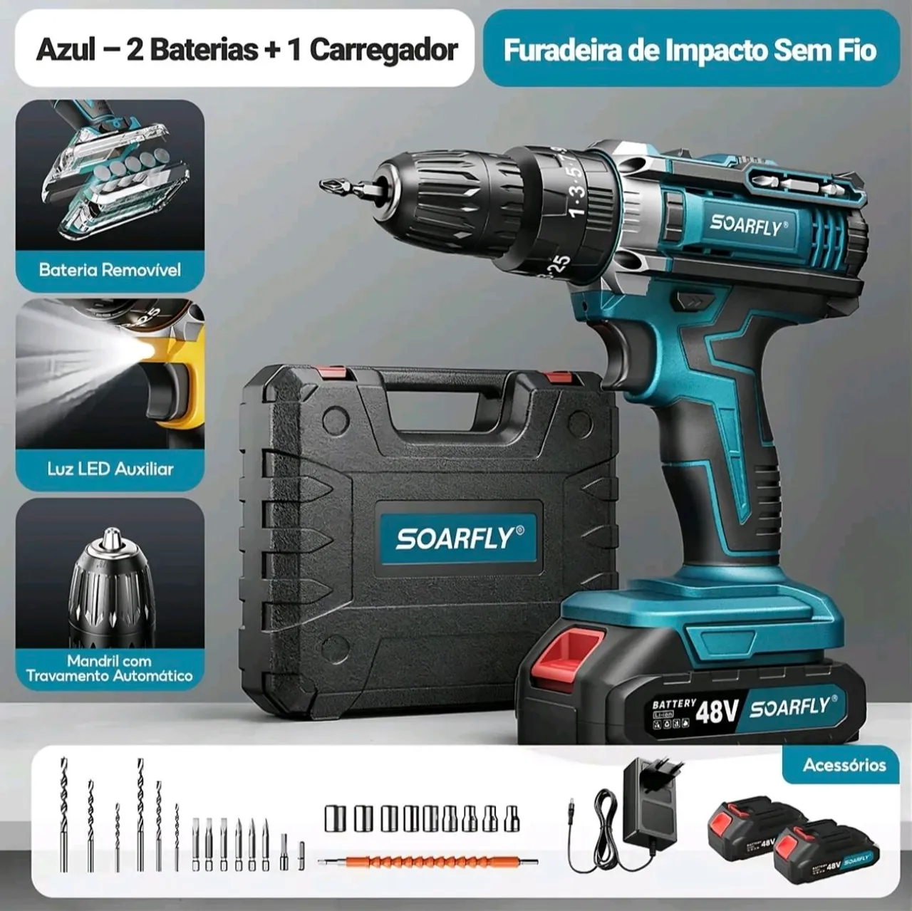 2025新商品:42铁锤妹妹2 Furadeira e parafusadeira com 2 baterias 48v - Ferramentas de