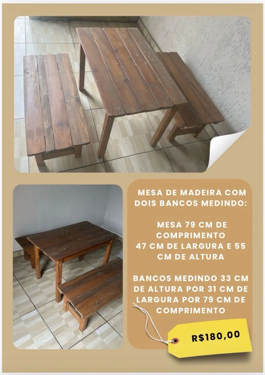 Mesa e bancos de madeira infantil 