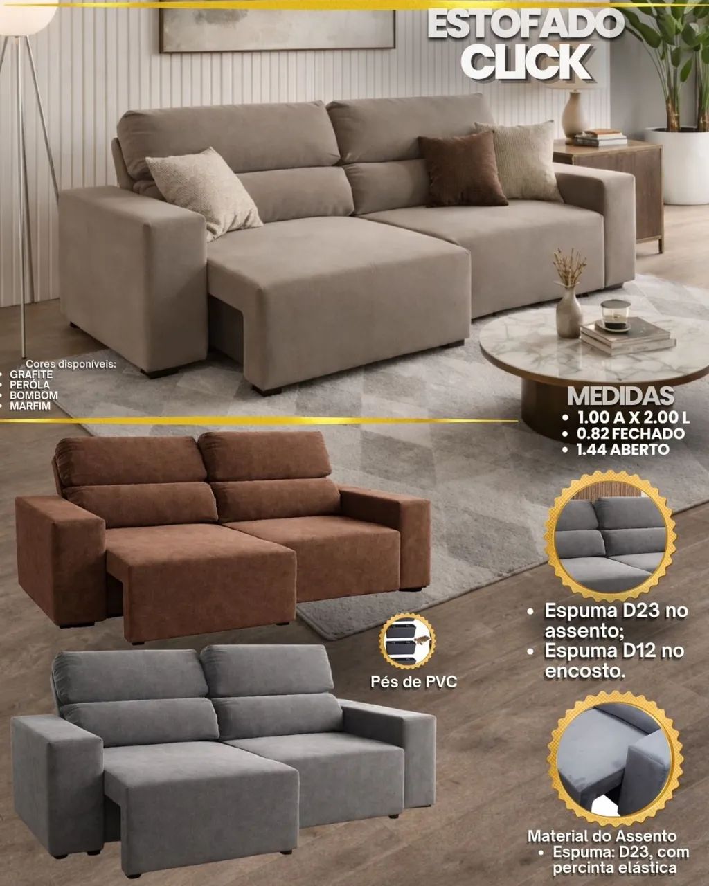 Sofá Retrátil e Reclinável 2 Mts Super Promoção Pronta Entrega 