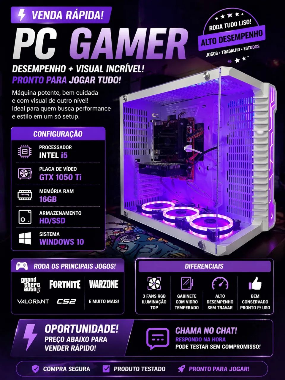 ゲーミングPC core i5 グラボ GTX1050搭載 Computador Gamer i5 7° Geração com Placa de Vídeo Gtx1050 ti 4gb
