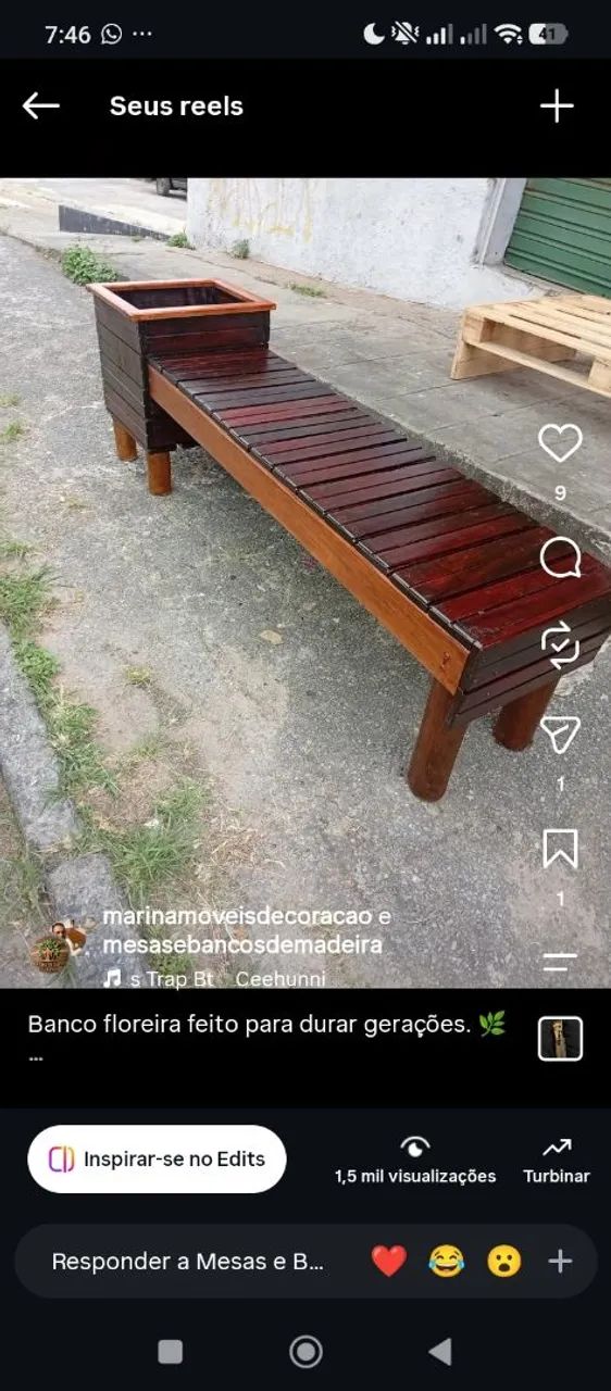 Banco madeira demolição com vaso de flor - Foto 2