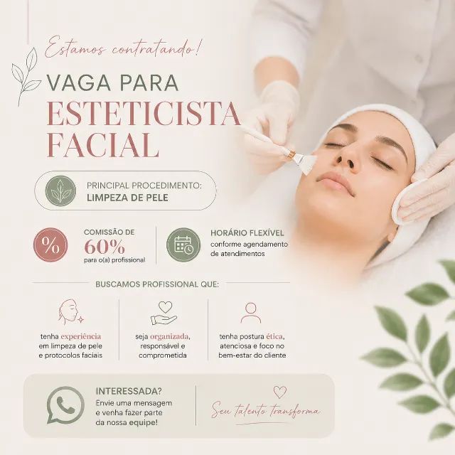 Vaga para Esteticista Facial