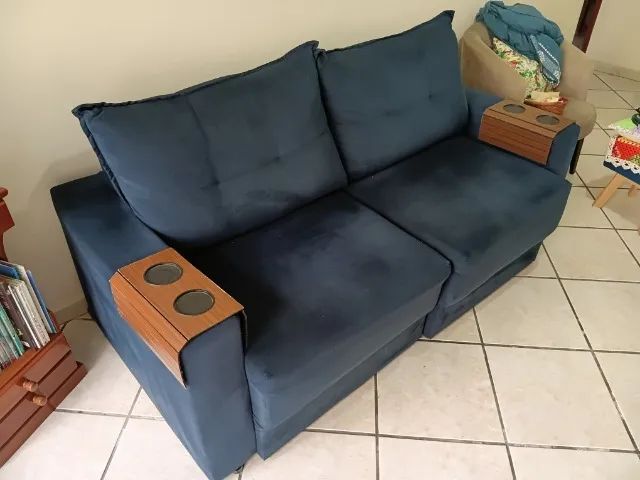 Sofá Retrátil em Tecido Azul Marinho 