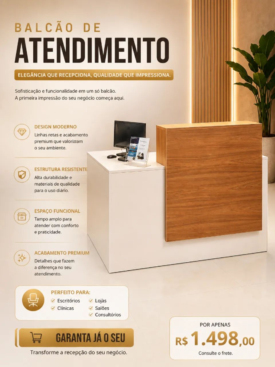 Balcão de Recepção  - Design Moderno e Funcional!