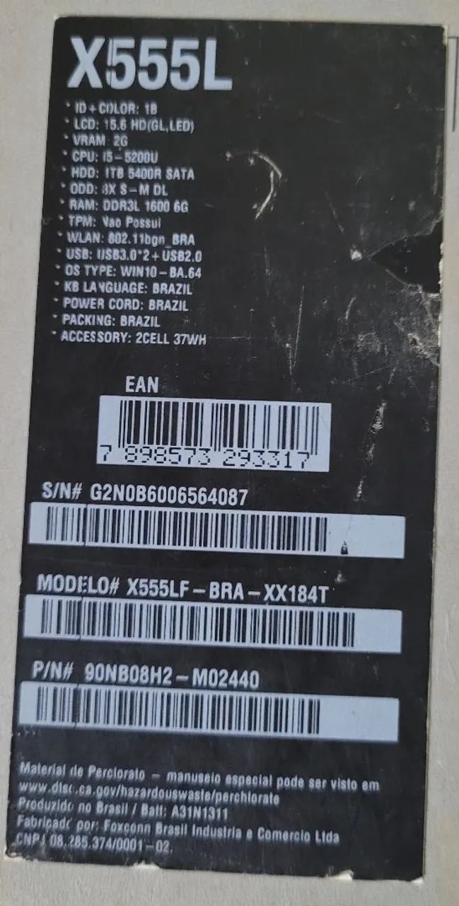 Notebook ASUS _ Modelo AR5B125_ Core I5/ com 1TB de memória. 